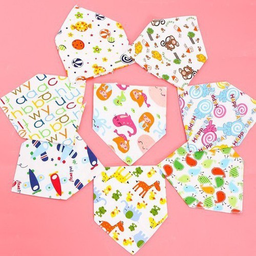 Set 10 Khăn Yếm Tam Giác Cotton Cúc Bấm Cho Bé