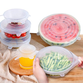 Bộ 6 Màng bọc silicon, nắp đậy silicon siêu dai, co giãn linh hoạt, bọc tô chén bát và bảo quản thực phẩm