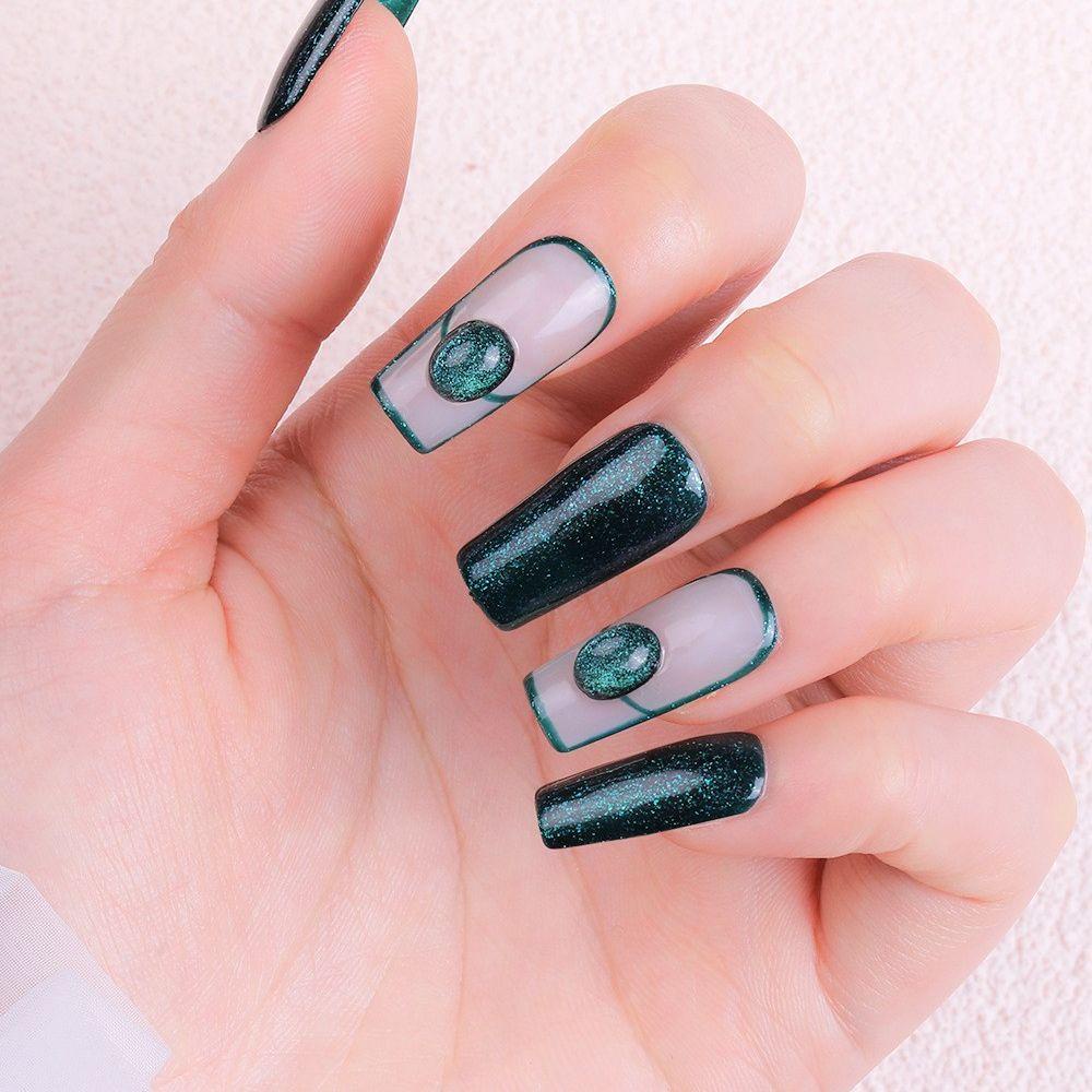 Vật Liệu Đáy Phẳng Trang Trí Móng Tay 3D Hình Bầu Dục Mắt Mèo DIY