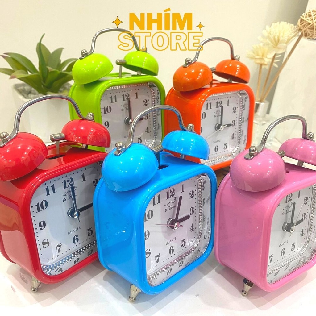Đồng hồ báo thức để bàn, decor bàn học hình vuông cổ điển bằng sắt - Đồng hồ Báo thức Nhím Store chuông kêu to giá rẻ