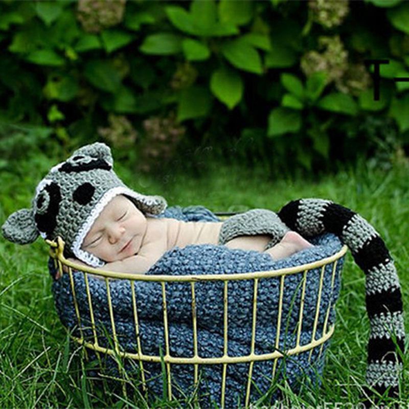 Set 2 Món Đồ Đan Móc Làm Phụ Kiện Chụp Ảnh Cho Bé Sơ Sinh 0-2 Tháng Tuổi
