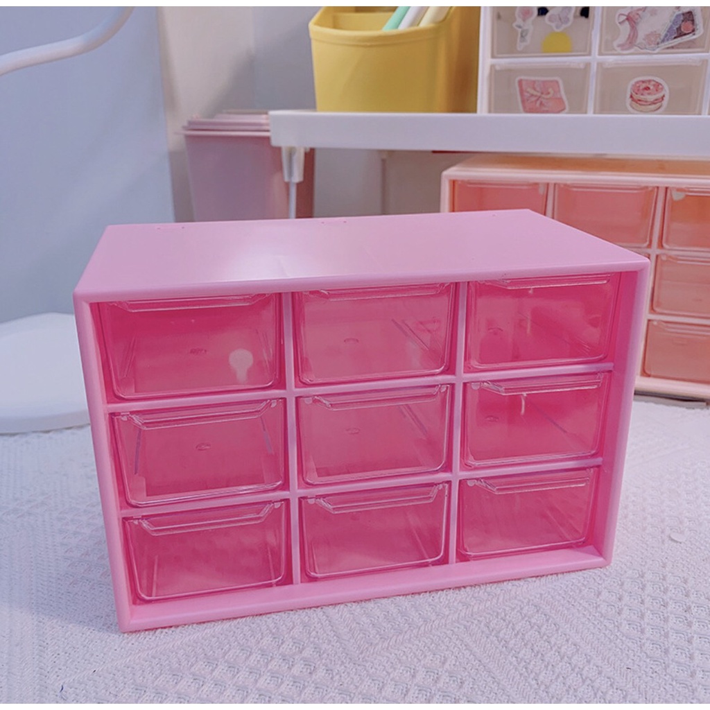 [Tặng Sticker] Hộp nhựa Mini 9 Ngăn Để Bàn, Kệ Nhựa Đựng Đồ Decor Bàn Học