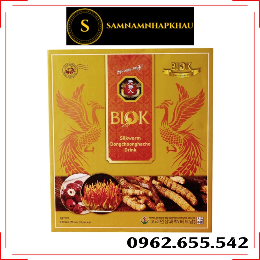 Nước Đông Trùng Hạ Thảo BIOK. Hộp 30 gói * 70ml. Hồng sâm hàn quốc (Hàng Chính Hãng)