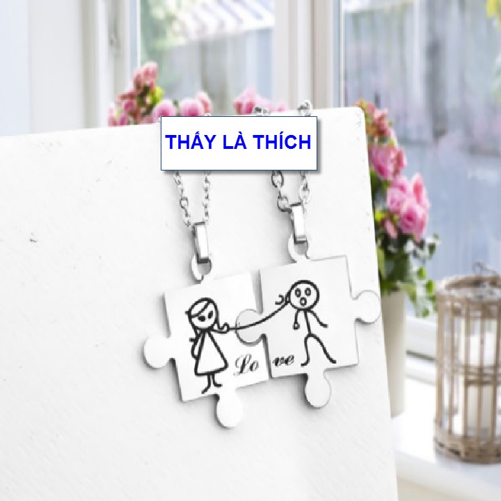 Dây chuyền cặp inox hình 2 mảnh ghép đôi Nam Nữ Love - Giá bán như trên là 1 cặp = 2 sợi như hình