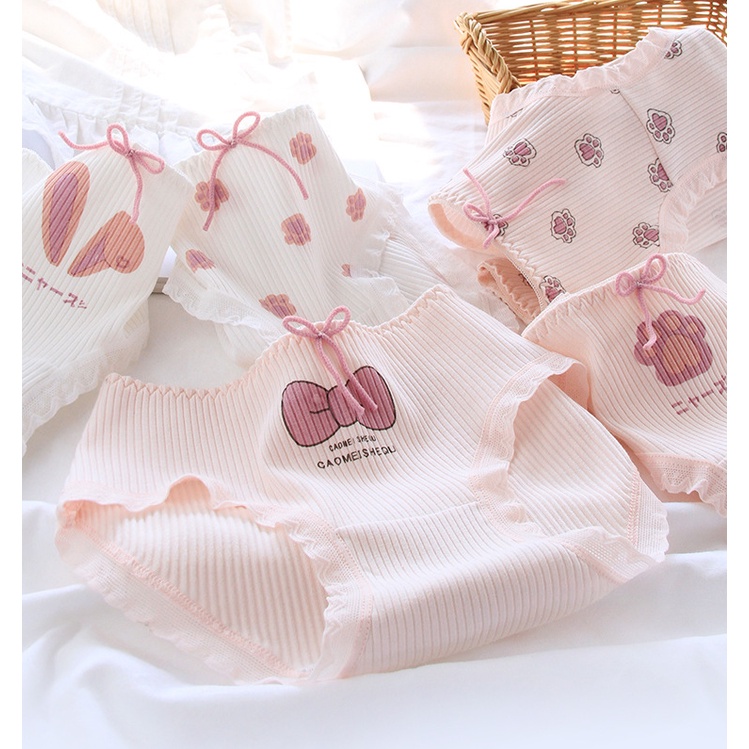 Quần lót nữ cotton kháng khuẩn thấm hút mồ hôi, viền ren co giãn thoải mái họa tiết dễ thương xinh xắn