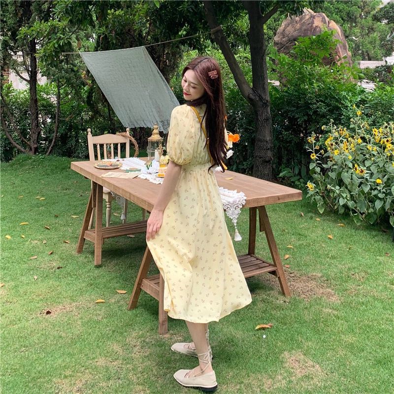 [Order] (K6) Váy đầm hoa nhí Ulzzang mặc hè dáng xòe màu vàng loại đẹp