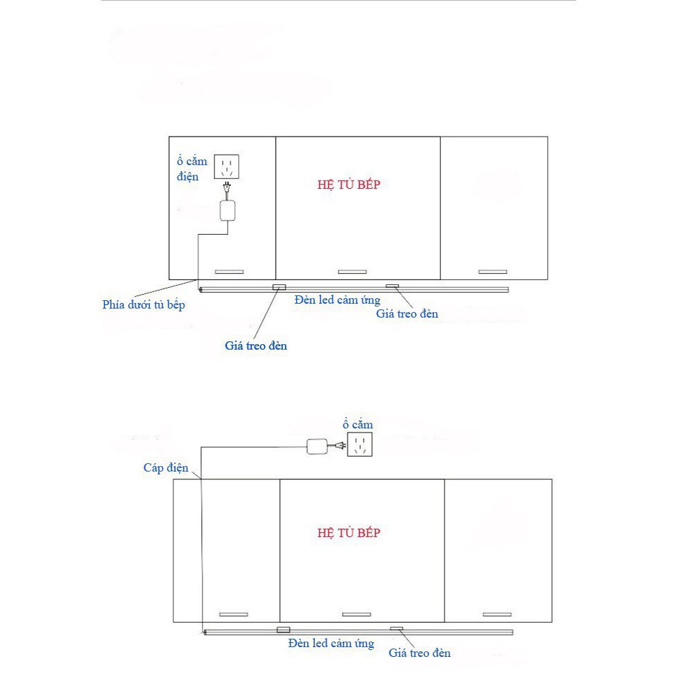 Đèn cảm ứng vẫy tay lắp tủ bếp dài 60cm kèm nguồn 12V 2A