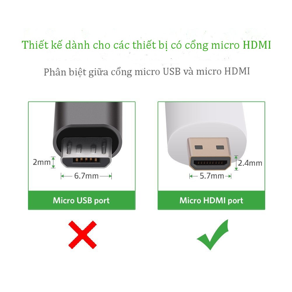 Bộ chuyển đổi micro HDMI sang HDMI và VGA dài 10CM UGREEN MM115