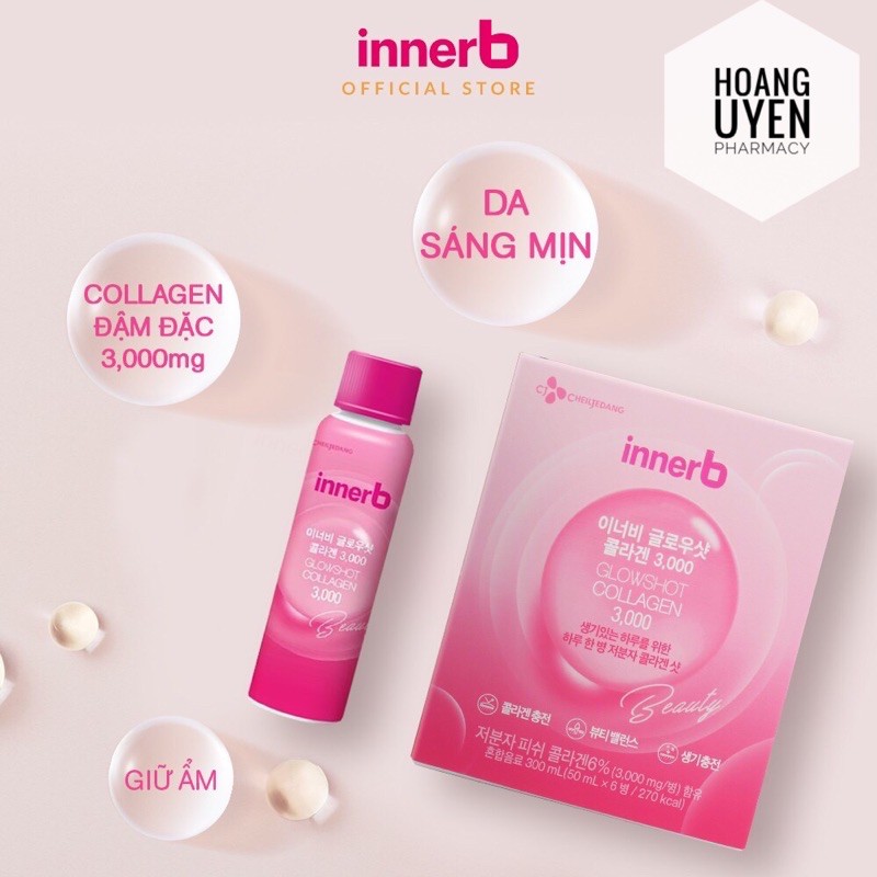 Nước uống collagen vitamin C Innerb Glowshot 3000 - Hộp 6 chai x 50ml | Thế Giới Skin Care