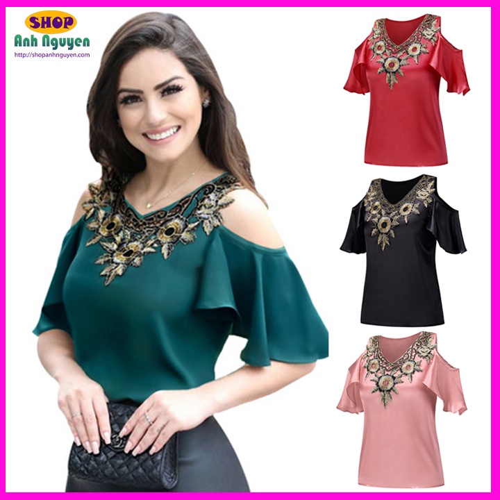 Áo trễ vai nữ thiêu hoa dành cho người mập - A001A