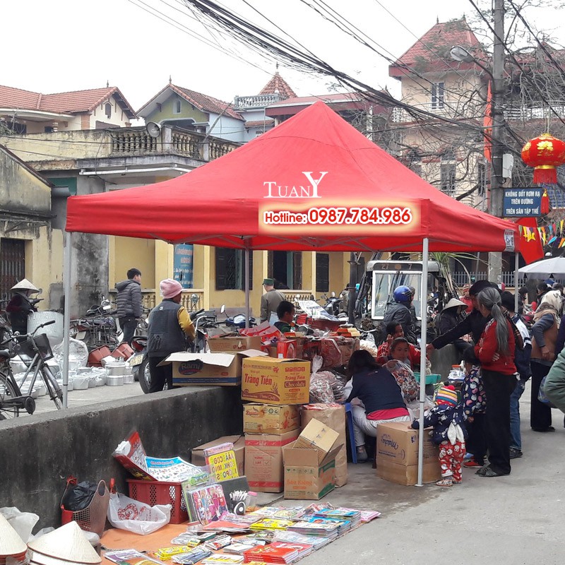 [Hàng Việt Nam] Nhà bạt di động 3mx3m (Bạt mái màu Đỏ), lều bạt bán hàng ngoài trời đa năng