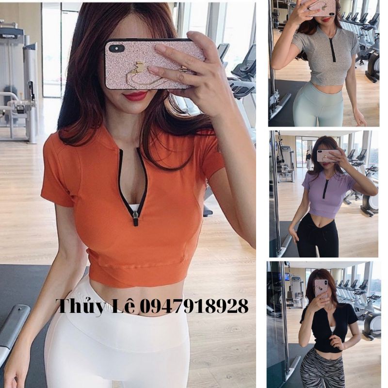 Áo croptop kéo khoá tập Gym, Yoga,  CỰC XINH, thun lạnh cao cấp, co giãn thoải mái, khoe eo thon