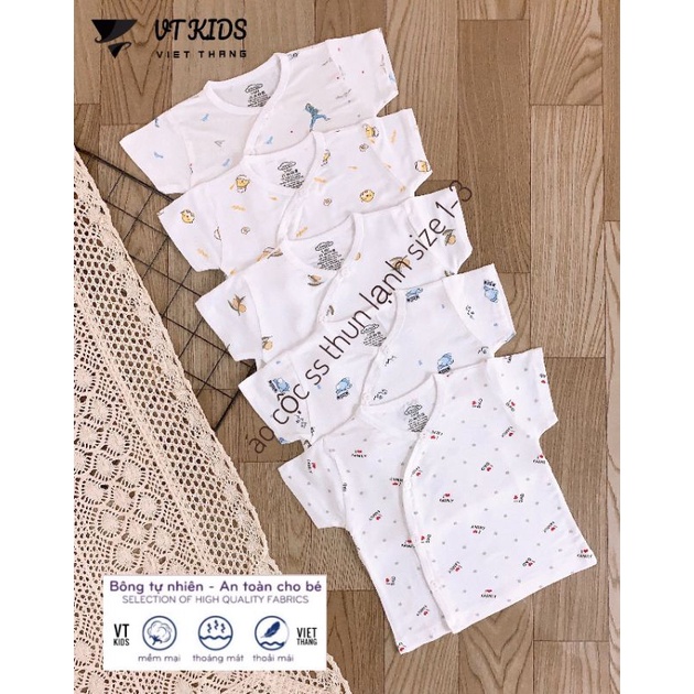 Áo Sơ Sinh Ngắn Tay Cài Lệch VT KIDS Chất thun lạnh Siêu Mềm Mát Cho Bé Trai và Bé Gái