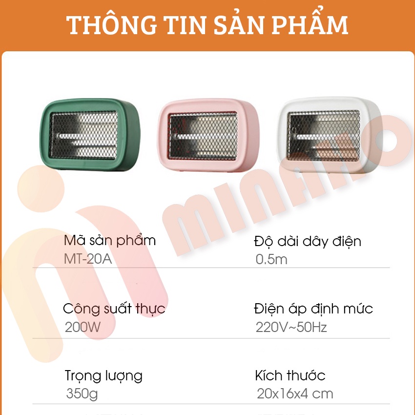 Đèn Sưởi Mini Để Bàn MINAHO - Đèn Sưởi Mini Làm Ấm Phòng Ngủ, Phòng Làm Việc - Đèn Sưởi Bóng Halogen Siêu An Toàn
