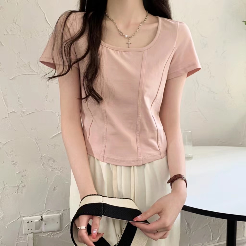 Áo thun Peppermint 52069 ngắn tay cổ vuông dáng ôm phong cách Hàn Quốc thời trang hè