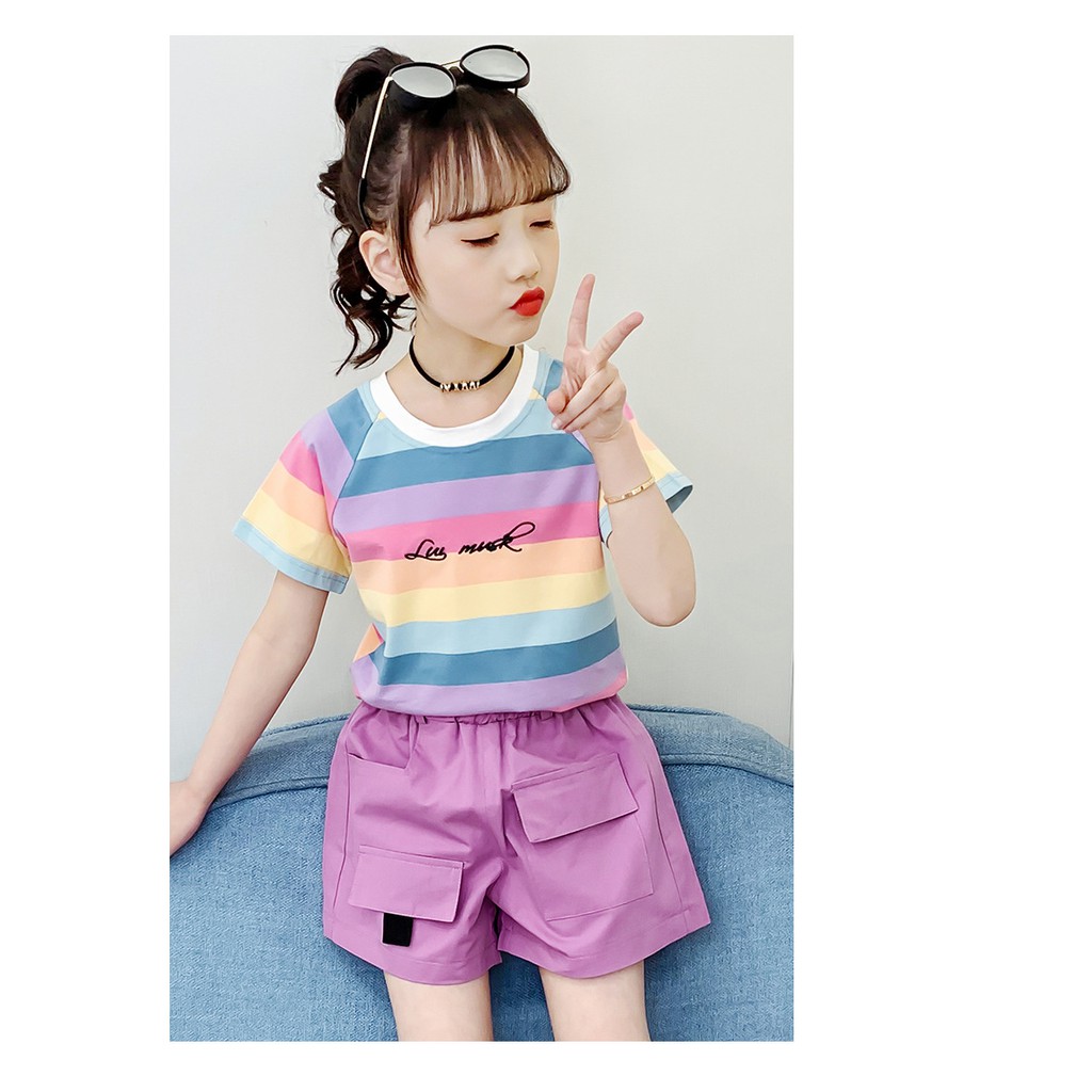 Áo phông bé gái size đai từ 20 -50kg màu cầu vồng AH03
