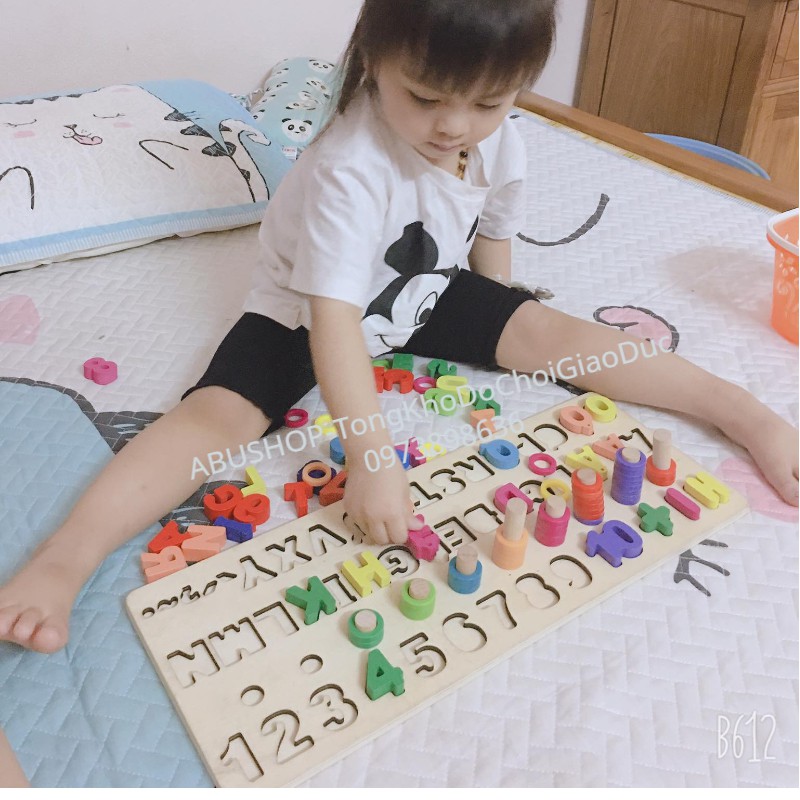 Bảng học chữ cái tiếng việt và vòng tập đếm logic GỖ 4 hàng