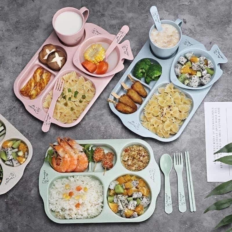 Khay ăn dặm nhựa lúa mạch cho bé, Khay ăn dặm chia ngăn cho bé