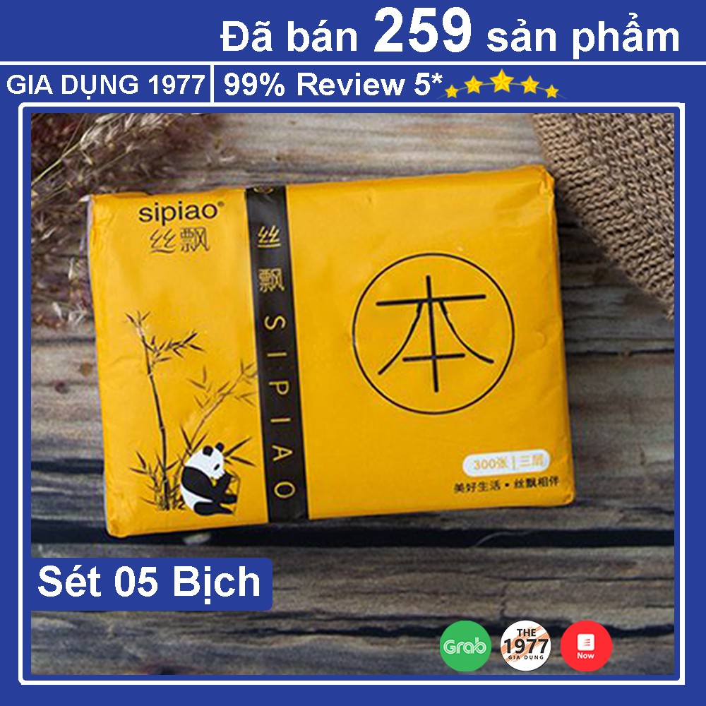 Giấy Ăn Gấu Trúc Sipiao Set 5 Bịch Cao Cấp Siêu Dai và Mềm Mại, Giấy Ăn Gấu Trúc Sipiao Bịch 300 Tờ Giá Siêu Rẻ