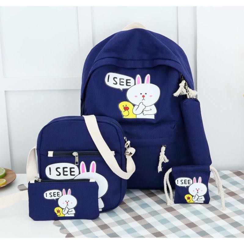 (GIÁ SIÊU TỐT) Bộ 5-in-1 Thỏ Cony Balo-Túi đeo chéo-Ví cầm tay-Hộp Viết-Túi rút ton sur ton thời trang Teen năng động