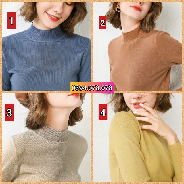 - Áo len nữ dệt kim cổ cao 3cm