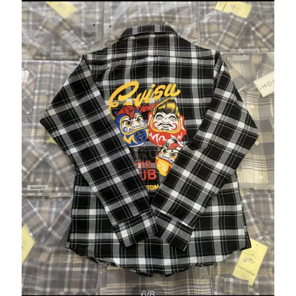 Áo Sơ Mi Caro EVISU MOTO CLUB Vải Caro Nỉ Siêu Dày Dặn Mềm Mịn Thời Trang Hot Trend