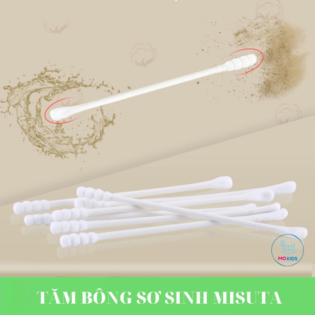 Tăm bông sơ sinh, Tăm bông trẻ em chuyên dụng hộp 200 que Misuta cao cấp - MOKIDS