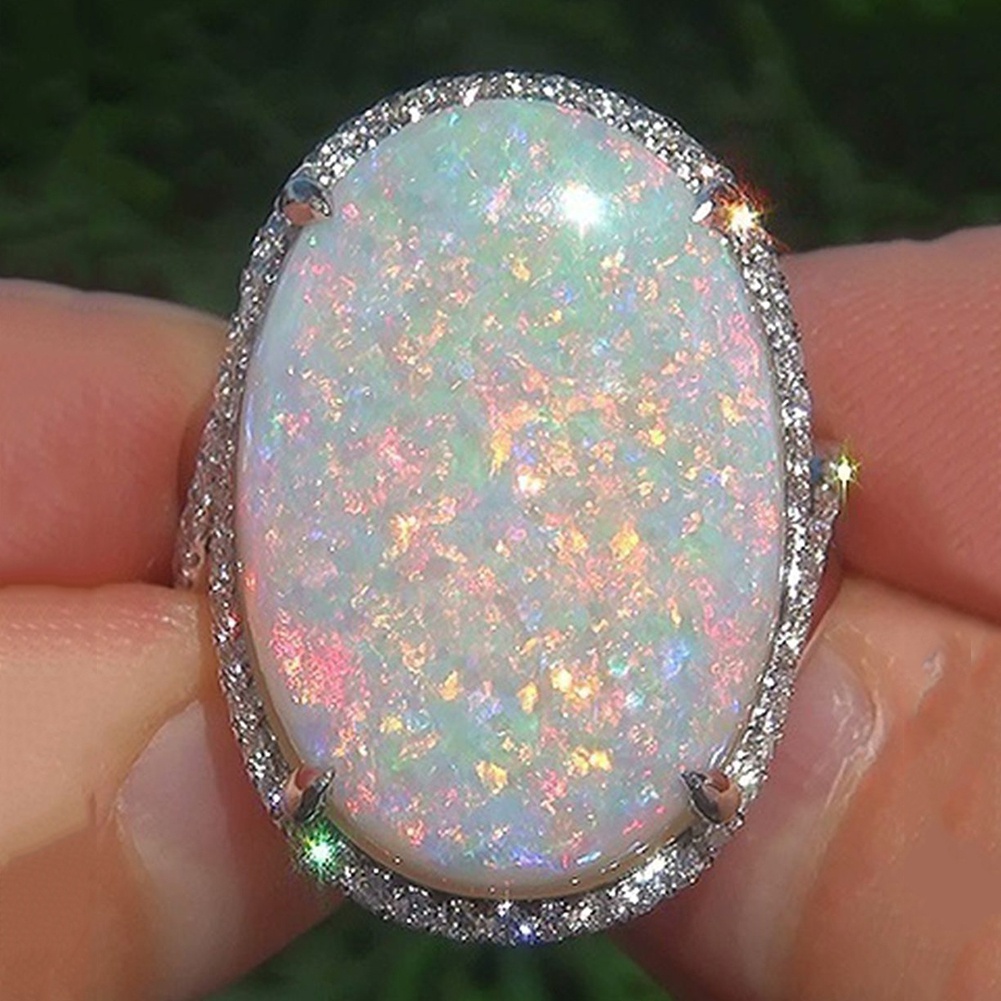 Nhẫn Đính Đá Opal Nhân Tạo Lấp Lánh Cho Nữ