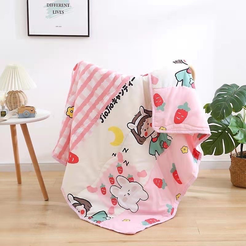 Chăn Cho Bé- Chăn Đũi Cotton Cho Bé Đi Học Hoạ Tiết Đáng Yêu