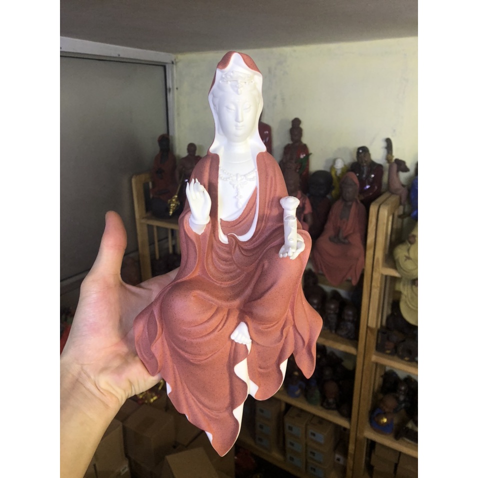 Tượng Quan Âm cầm bạch ngọc tịnh tâm- Tượng Quan Âm Bồ Tát trang trí không gian thanh tịnh- Tượng gốm trắng siêu đẹp
