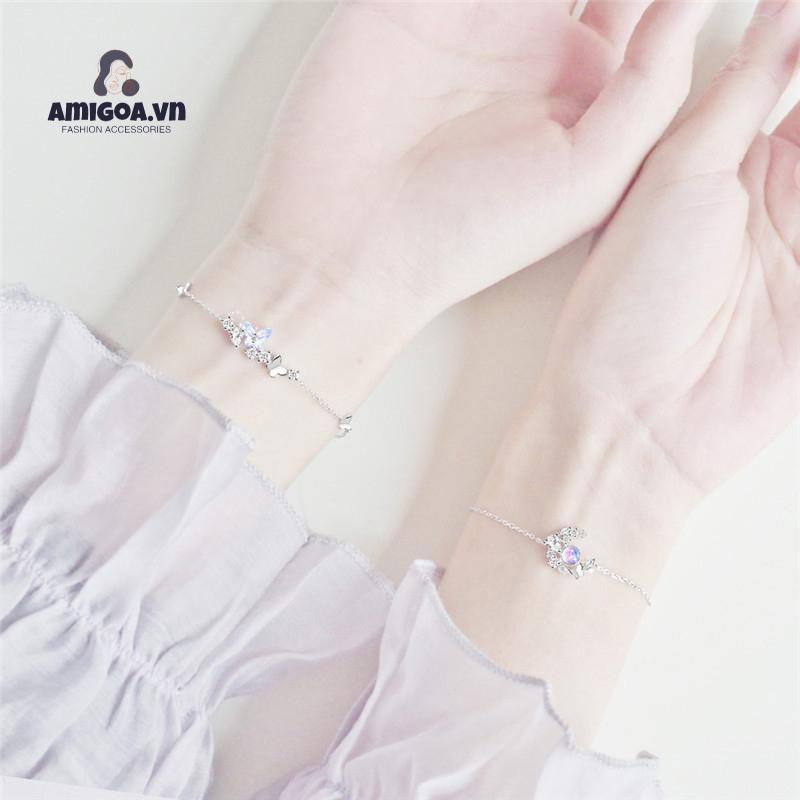 ✨✨Vòng tay mặt hình bươm bướm/ mặt trăng đính đá lấp lánh phong cách Hàn Quốc dành cho nữ