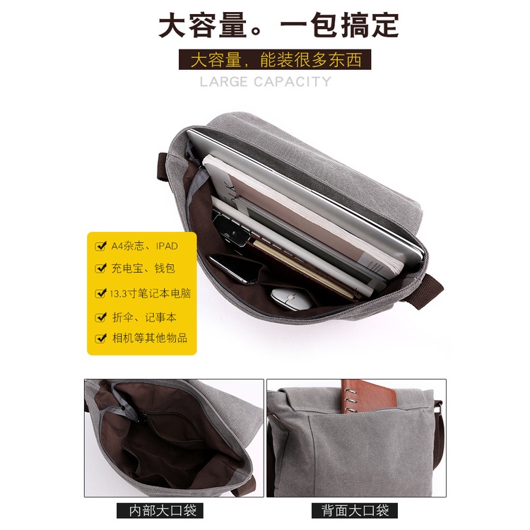 Túi Đeo Vai Vải Canvas Phong Cách Retro Đơn Giản Trẻ Trung Phong Cách Mới Cho Nam