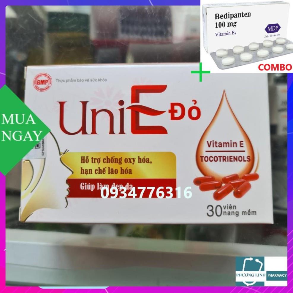 Combo Bedipanten 100mg +  ✅ UniE đỏ [Hộp 30 viên] - Bổ sung Vitamin E, chống lão hoá, làm đẹp da (400UI)