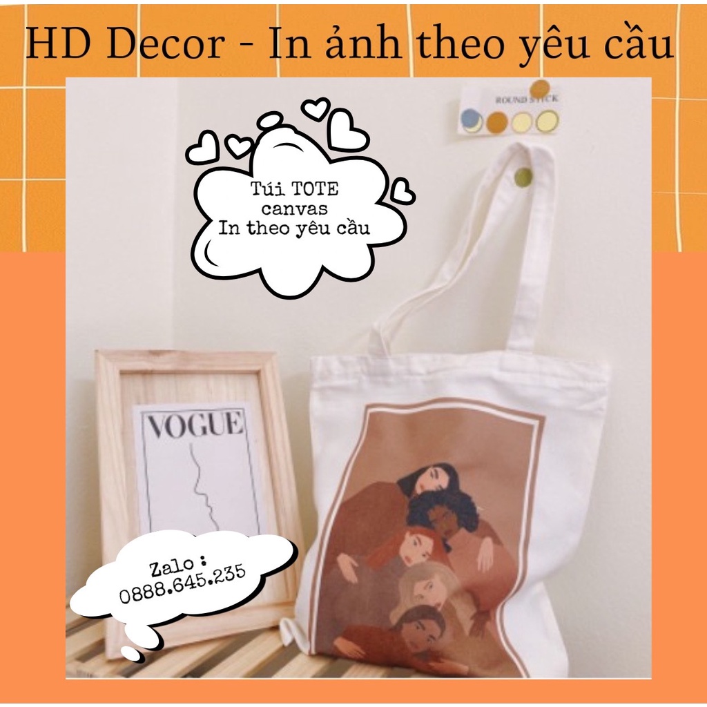 ( Ảnh thật )Túi tote vải canvas in hìnhtheo yêu cầu túi đeo vai đi học đi chơi