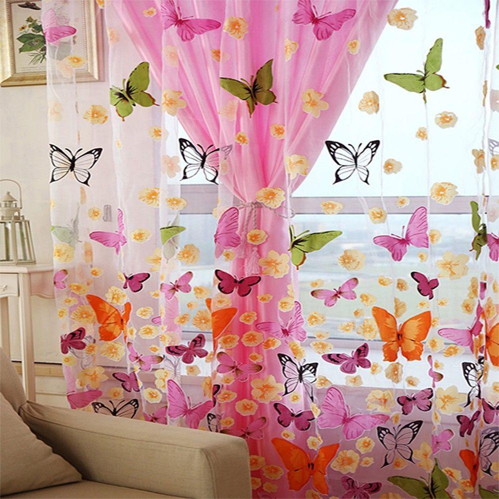 Rèm cửa sổ Vải Tuyn Họa Tiết Bướm Chất Lượng Cao 200cm X 100cm