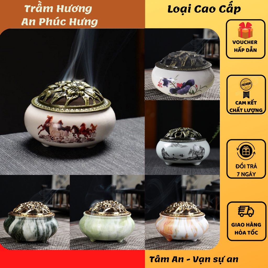 Lư - Lư đốt trầm hàng chuẩn gốm sứ bát tràng.