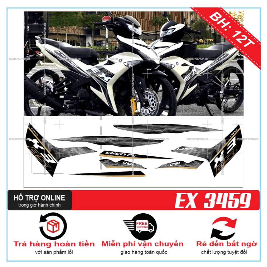 TEM RỜI EX 150 KHÓI DÁN XE TRẮNG 3459 -- SHIN DECAL 2