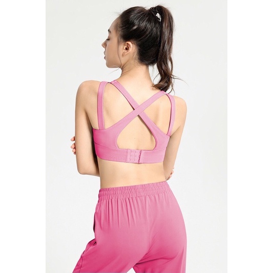 Bộ jogger bra chéo cài sau có sẵn mút thể thao tập gym yoga nữ