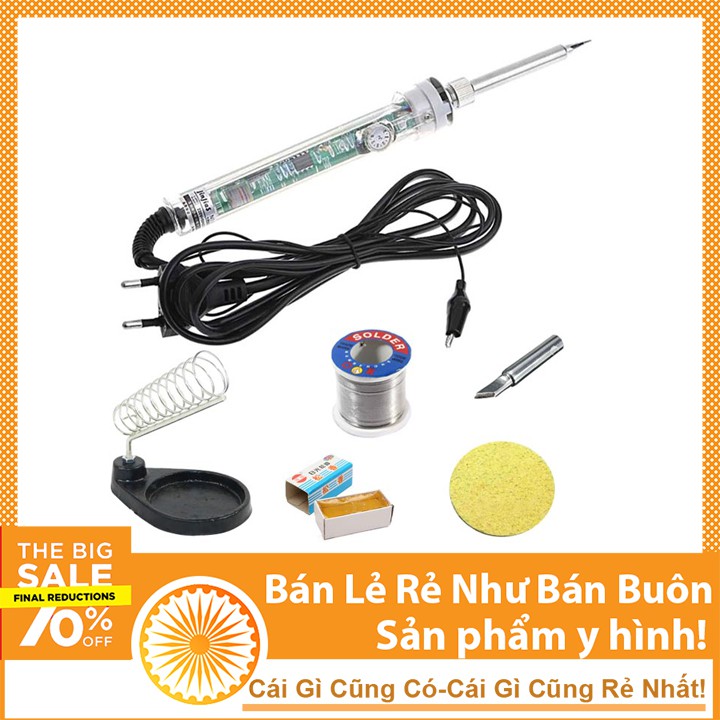 Combo Mỏ Hàn 907 220V-60W Và 5 Món Phụ Kiện (1 Mũi Hàn Dao, 1 Kệ Hàn, 1 Bọt Biển, 1 Thiếc OK, 1 Nhựa Thông)