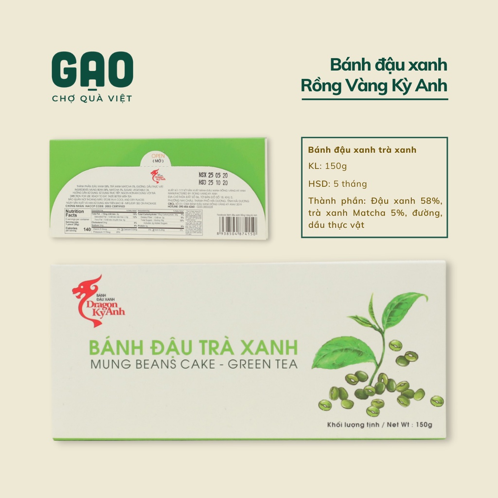 Bánh đậu xanh - Rồng Vàng Kỳ Anh - Nguyên vị, Trà xanh, Sầu riêng, Than tre