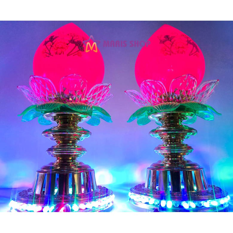 [MR-DA12] Đôi đèn thờ trái đào, Cắp đèn bàn thờ phật, Đèn để bàn thờ Quả Đào Thủy Tinh