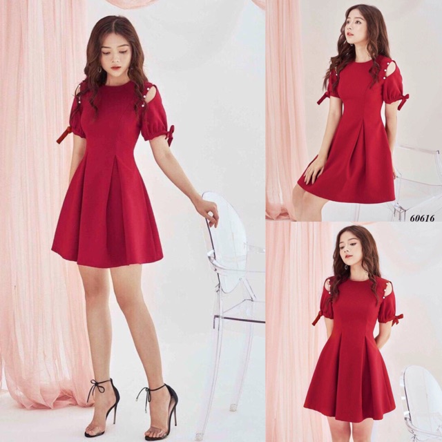 🍒Đầm xoè hở vai đính ngọc (Free/big size XL, 2XL)