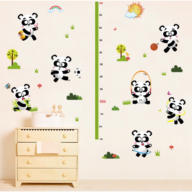 Decal trang trí tường - Thước đo những chú gấu trúc dễ thương