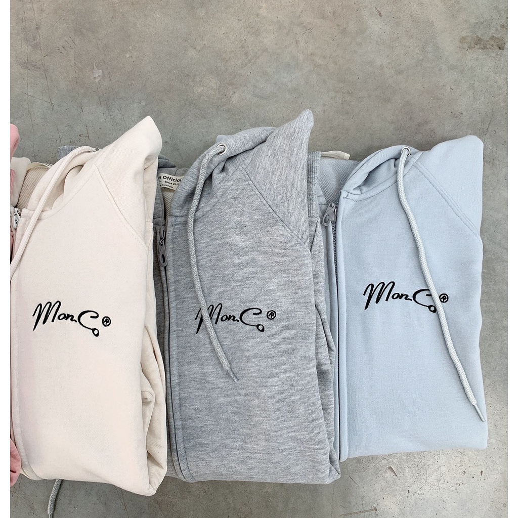 SS0341 Áo khoác - hoodie zip nỉ cua dày dặn chống nắng thêu MON.CO 4 màu