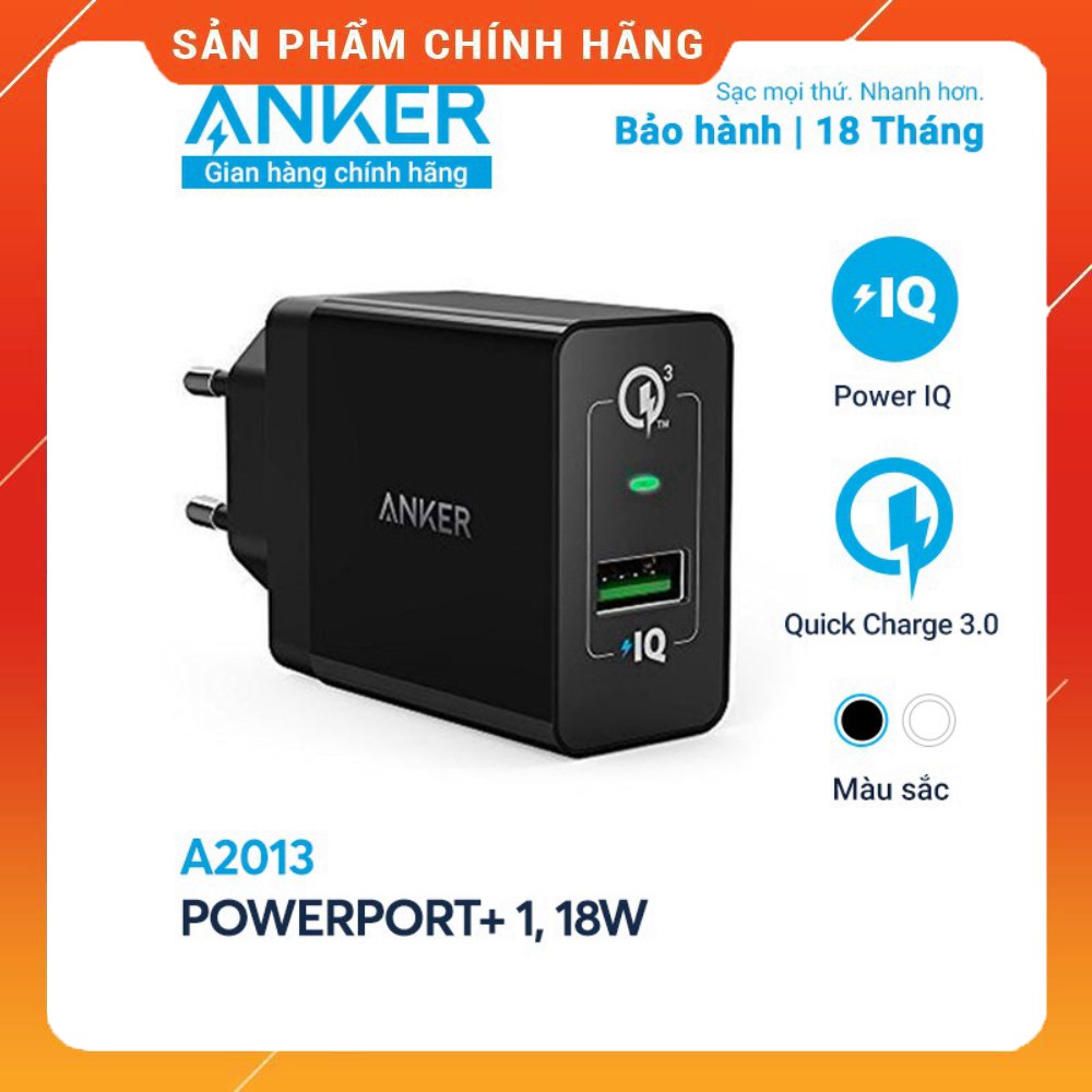 Sạc ANKER PowerPort+ 1 cổng 18w Quick Charge 3.0 - A2013