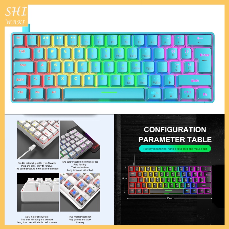 62 Phím  Bàn phím chơi game cơ học USB có dây Bàn phím chơi game có đèn nền RGB