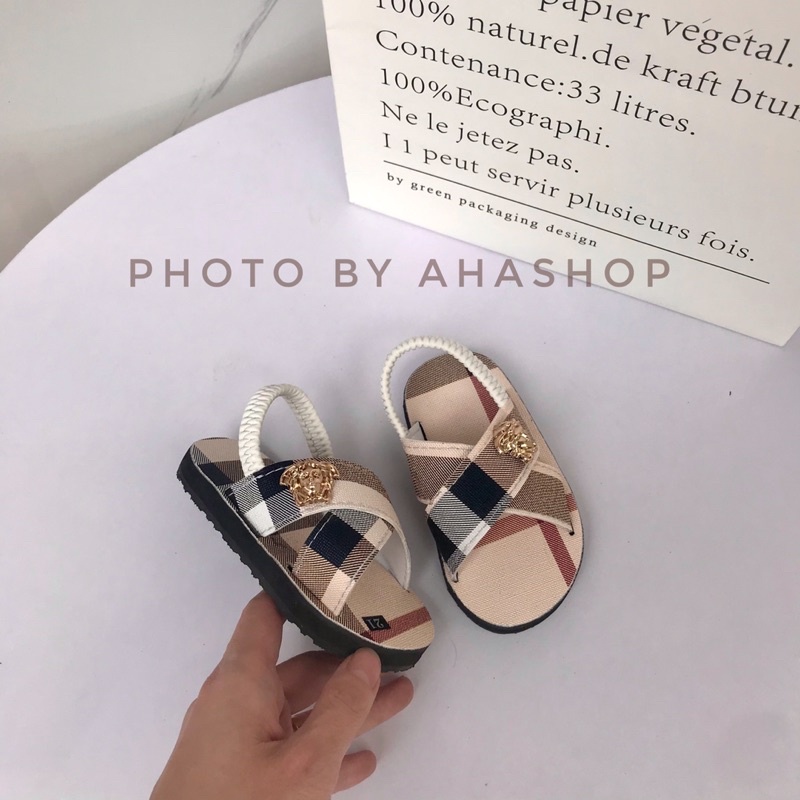 Sẵn ảnh thật Dép Sandal kẻ quai chéo quai chun ôm chân cho bé trai bé gái K096