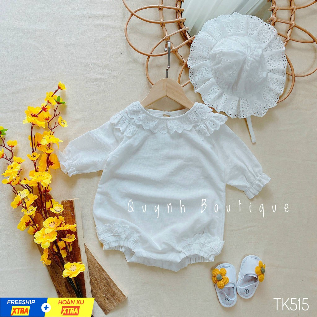 Quần áo sơ sinh [QUỲNH BOUTIQUE] body trắng kèm mũ cho bé yêu(5-15kg)