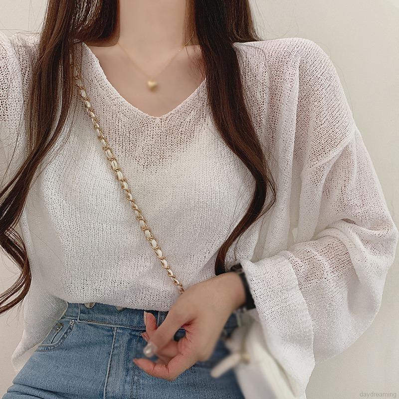Áo Len Tay Dài Cổ Chữ V Hở Lưng Màu Trơn Thời Trang Mùa Thu Cho Nữ