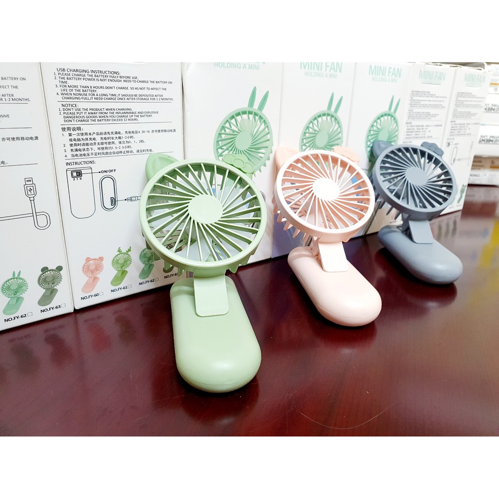 Quạt cầm tay mini, Kẹp điện thoại, Pin sạc tích điện USB công suất 2,5w